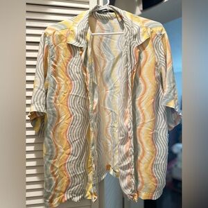 Fashion Nova Yellow and Gray Casual Button Down Shirt with Wavy Stripes